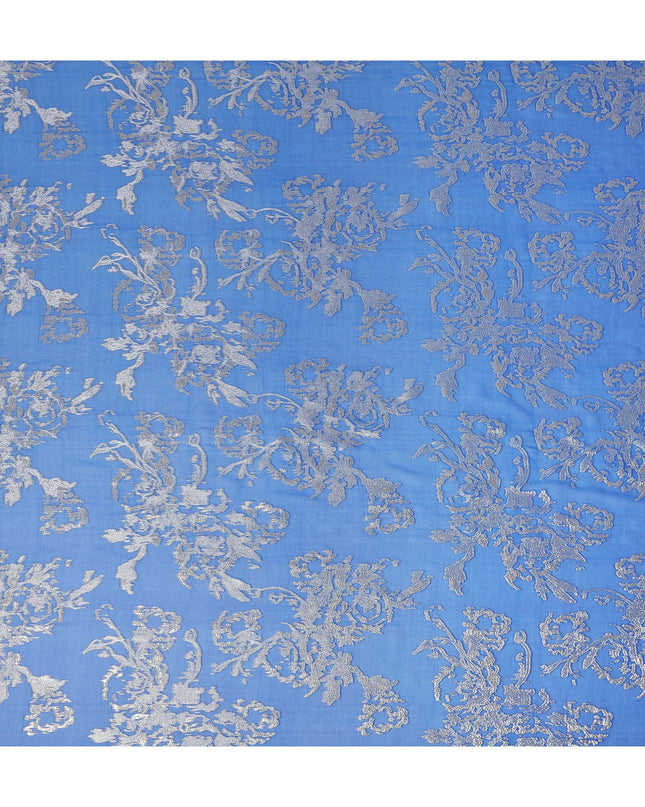 Royal Blue Silver Floral Metallic Lurex Silk Chiffon Fabric 110 Cms Wide, Made in South Korea-D27536