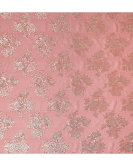 Peach Pink Silver Floral Metallic Lurex Silk Chiffon Fabric 110 Cms Wide, Made in South Korea-D27530 - Regal Fabrics
