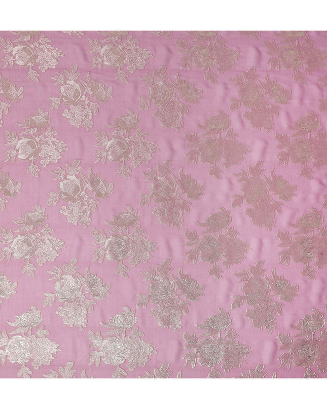 Mauve Pink Silver Floral Metallic Lurex Silk Chiffon Fabric 110 Cms Wide, Made in South Korea-D27534