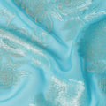 Aqua Blue Silver Floral Metallic Lurex Silk Chiffon Fabric 110 Cms Wide, Made in South Korea-D27531 - Regal Fabrics