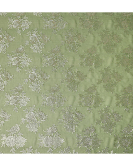 Sage Green Silver Floral Metallic Lurex Silk Chiffon Fabric 110 Cms Wide, Made in South Korea-D27532 - Regal Fabrics