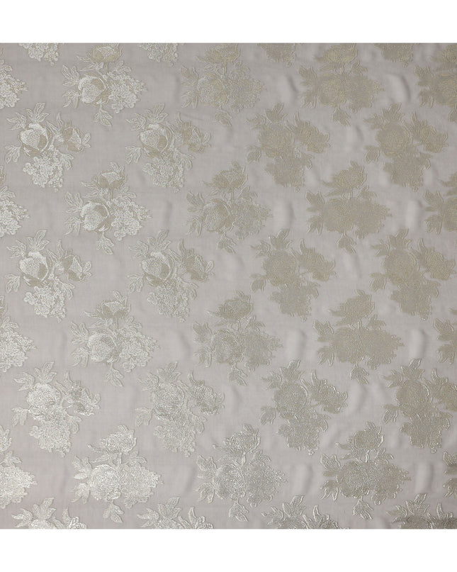 Pearl Grey Silver Floral Metallic Lurex Silk Chiffon Fabric 110 Cms Wide, Made in South Korea-D27533 - Regal Fabrics