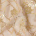 Nude Beige Gold Floral Geometric Metallic Lurex Silk Chiffon Fabric 110 Cms Wide, Made in South Korea-D27543