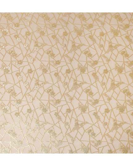 Nude Beige Gold Floral Geometric Metallic Lurex Silk Chiffon Fabric 110 Cms Wide, Made in South Korea-D27543
