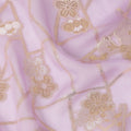 Lavender Lilac Gold Floral Geometric Metallic Lurex Silk Chiffon Fabric 110 Cms South Korea Origin-D27547