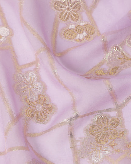 Lavender Lilac Gold Floral Geometric Metallic Lurex Silk Chiffon Fabric 110 Cms South Korea Origin-D27547