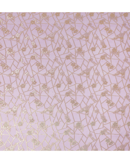 Lavender Lilac Gold Floral Geometric Metallic Lurex Silk Chiffon Fabric 110 Cms South Korea Origin-D27547