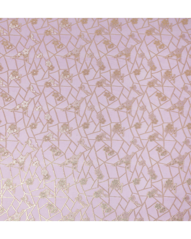 Lavender Lilac Gold Floral Geometric Metallic Lurex Silk Chiffon Fabric 110 Cms South Korea Origin-D27547