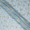 Light Blue Gold Floral Geometric Metallic Lurex Silk Chiffon Fabric 110 Cms Wide, Made in South Korea-D27544