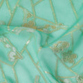Mint Green Gold Floral Geometric Metallic Lurex Silk Chiffon Fabric 110 Cms Wide, Made in South Korea-D27542