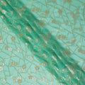 Mint Green Gold Floral Geometric Metallic Lurex Silk Chiffon Fabric 110 Cms Wide, Made in South Korea-D27542