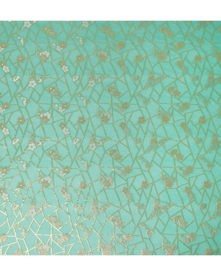 Mint Green Gold Floral Geometric Metallic Lurex Silk Chiffon Fabric 110 Cms Wide, Made in South Korea-D27542