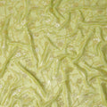 Pistachio Green Gold Floral Geometric Metallic Lurex Silk Chiffon Fabric 110 Cms South Korea Origin-D27546