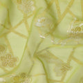 Pistachio Green Gold Floral Geometric Metallic Lurex Silk Chiffon Fabric 110 Cms South Korea Origin-D27546
