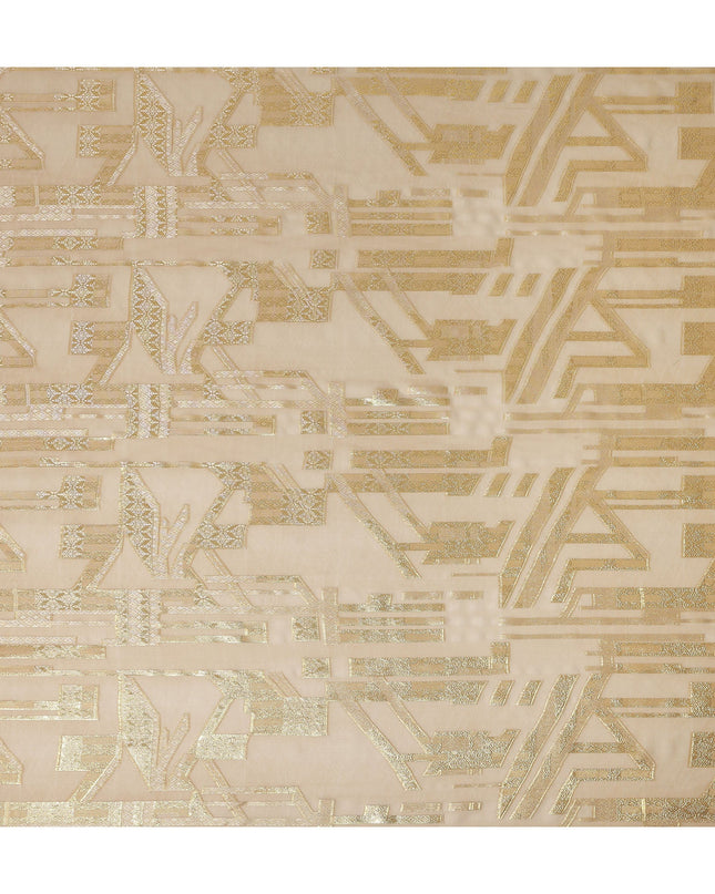 Champagne Beige Gold Abstract Geometric Metallic Lurex Silk Chiffon Fabric 110 Cms Wide, Made in South Korea-D27529