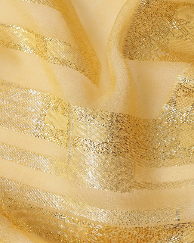 Butter Yellow Gold Abstract Geometric Metallic Lurex Silk Chiffon Fabric 110 Cms Wide, Made in South Korea-D27527