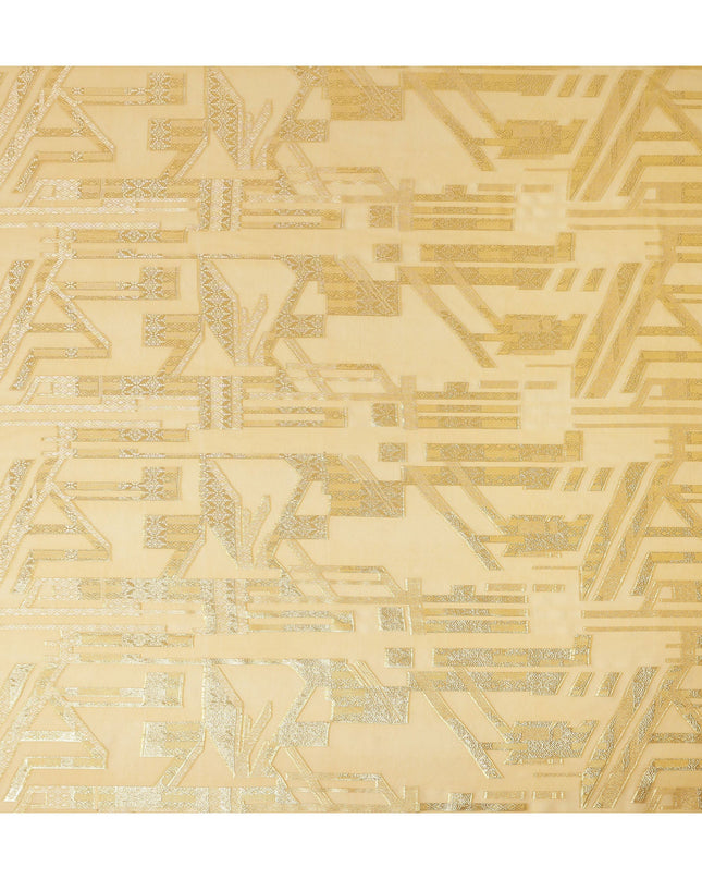 Butter Yellow Gold Abstract Geometric Metallic Lurex Silk Chiffon Fabric 110 Cms Wide, Made in South Korea-D27527