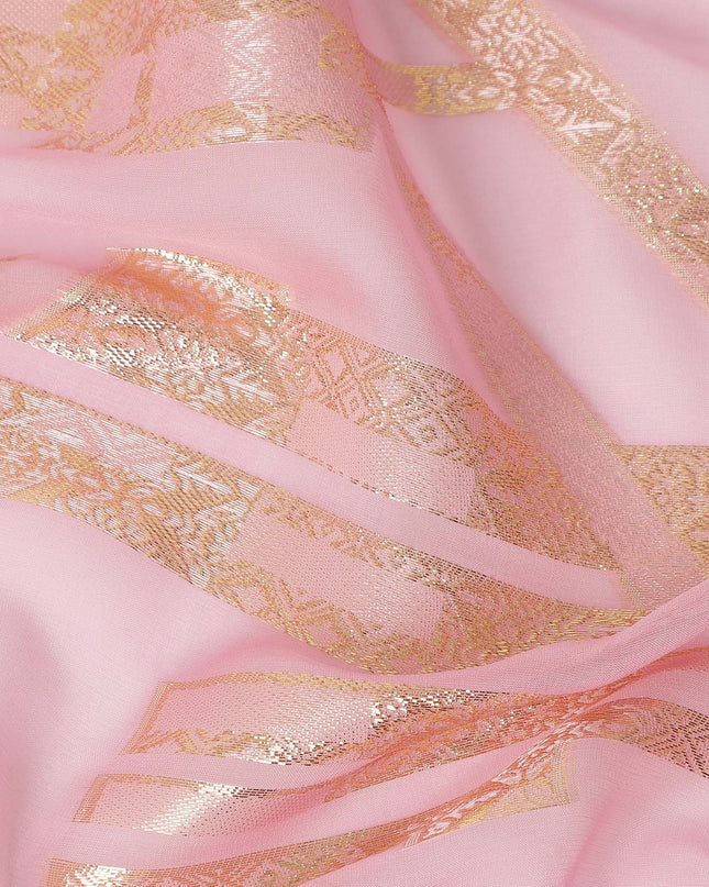 Blush Pink Gold Abstract Geometric Metallic Lurex Silk Chiffon Fabric 110 Cms Wide, Made in South Korea-D27526