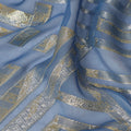Dusty Blue Silver Gold Abstract Geometric Metallic Lurex Silk Chiffon Fabric 110 Cms Wide, Made in South Korea-D27528 - Regal Fabrics