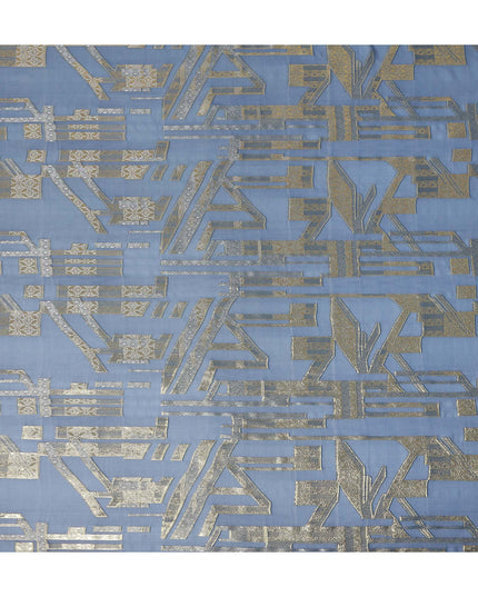Dusty Blue Silver Gold Abstract Geometric Metallic Lurex Silk Chiffon Fabric 110 Cms Wide, Made in South Korea-D27528 - Regal Fabrics