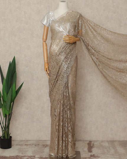 Champagne Gold Premium French Metallic Chantilly Saree Lace Fabric 5.5 Meters x 110 Cms Width Elegant Floral Net Material From France Unstitched Blouse Not Included-D28142