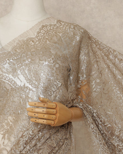 Champagne Gold Premium French Metallic Chantilly Saree Lace Fabric 5.5 Meters x 110 Cms Width Elegant Floral Net Material From France Unstitched Blouse Not Included-D28142