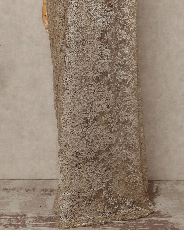 Champagne Gold Premium French Metallic Chantilly Saree Lace Fabric 5.5 Meters x 110 Cms Width Elegant Floral Net Material From France Unstitched Blouse Not Included-D28142