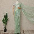 Mint Green Premium French Metallic Chantilly Saree Lace Fabric 5.5 Meters x 110 Cms Width Elegant Floral Net Material From France Unstitched Blouse Not Included-D28149
