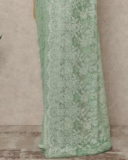 Mint Green Premium French Metallic Chantilly Saree Lace Fabric 5.5 Meters x 110 Cms Width Elegant Floral Net Material From France Unstitched Blouse Not Included-D28149