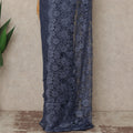Slate Blue Premium French Chantilly Saree Lace Fabric 110 Cms Width 5.5 Meters Piece Elegant Floral Net Lace From France For Designer Sarees And Couture Draping-D27685