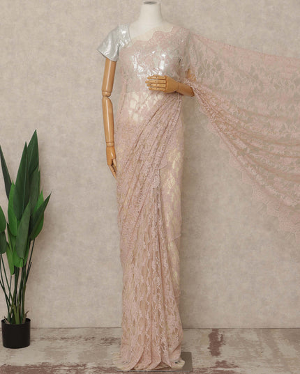 Blush Pink Premium French 2 Tone Chantilly Saree Lace 5.5 Mtrs Length 110 Cms Width Designer Net Fabric Made In France, Blouse Not Included-D28114