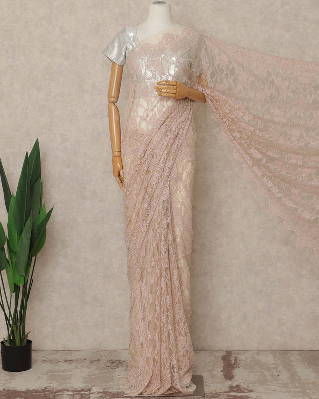 Blush Pink Premium French 2 Tone Chantilly Saree Lace 5.5 Mtrs Length 110 Cms Width Designer Net Fabric Made In France, Blouse Not Included-D28114