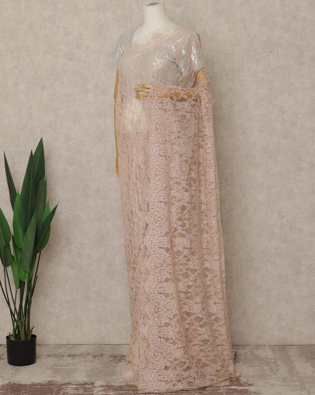 Blush Pink Premium French 2 Tone Chantilly Saree Lace 5.5 Mtrs Length 110 Cms Width Designer Net Fabric Made In France, Blouse Not Included-D28114