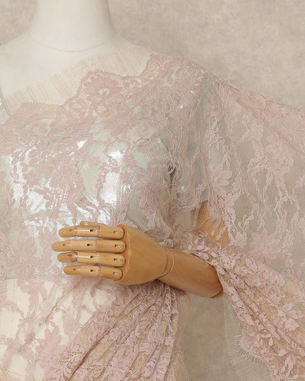 Blush Pink Premium French 2 Tone Chantilly Saree Lace 5.5 Mtrs Length 110 Cms Width Designer Net Fabric Made In France, Blouse Not Included-D28114