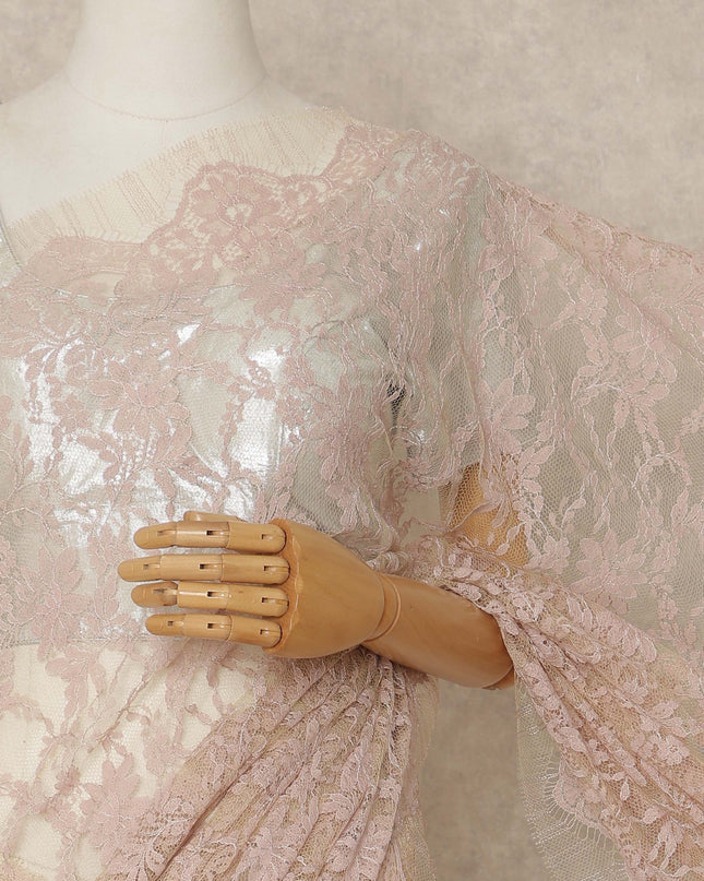 Blush Pink Premium French 2 Tone Chantilly Saree Lace 5.5 Mtrs Length 110 Cms Width Designer Net Fabric Made In France, Blouse Not Included-D28114