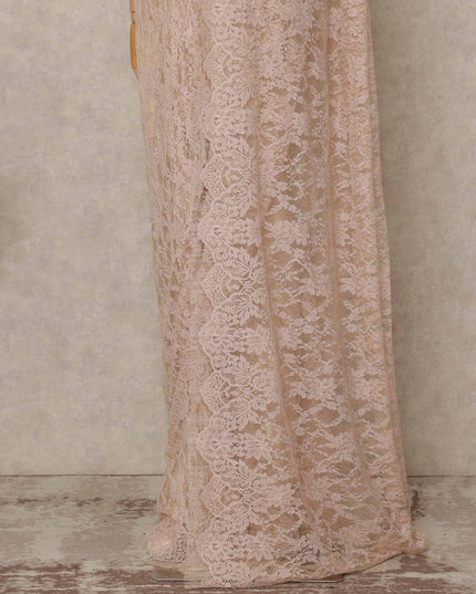 Blush Pink Premium French 2 Tone Chantilly Saree Lace 5.5 Mtrs Length 110 Cms Width Designer Net Fabric Made In France, Blouse Not Included-D28114