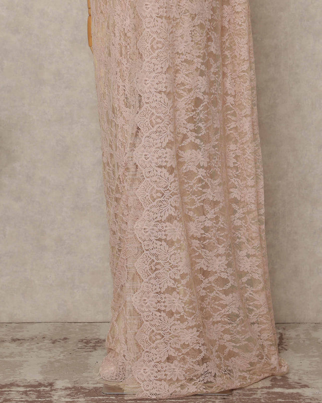 Blush Pink Premium French 2 Tone Chantilly Saree Lace 5.5 Mtrs Length 110 Cms Width Designer Net Fabric Made In France, Blouse Not Included-D28114