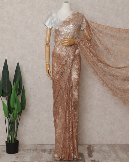 Copper Rose Gold Chantilly Lace Saree - D31668