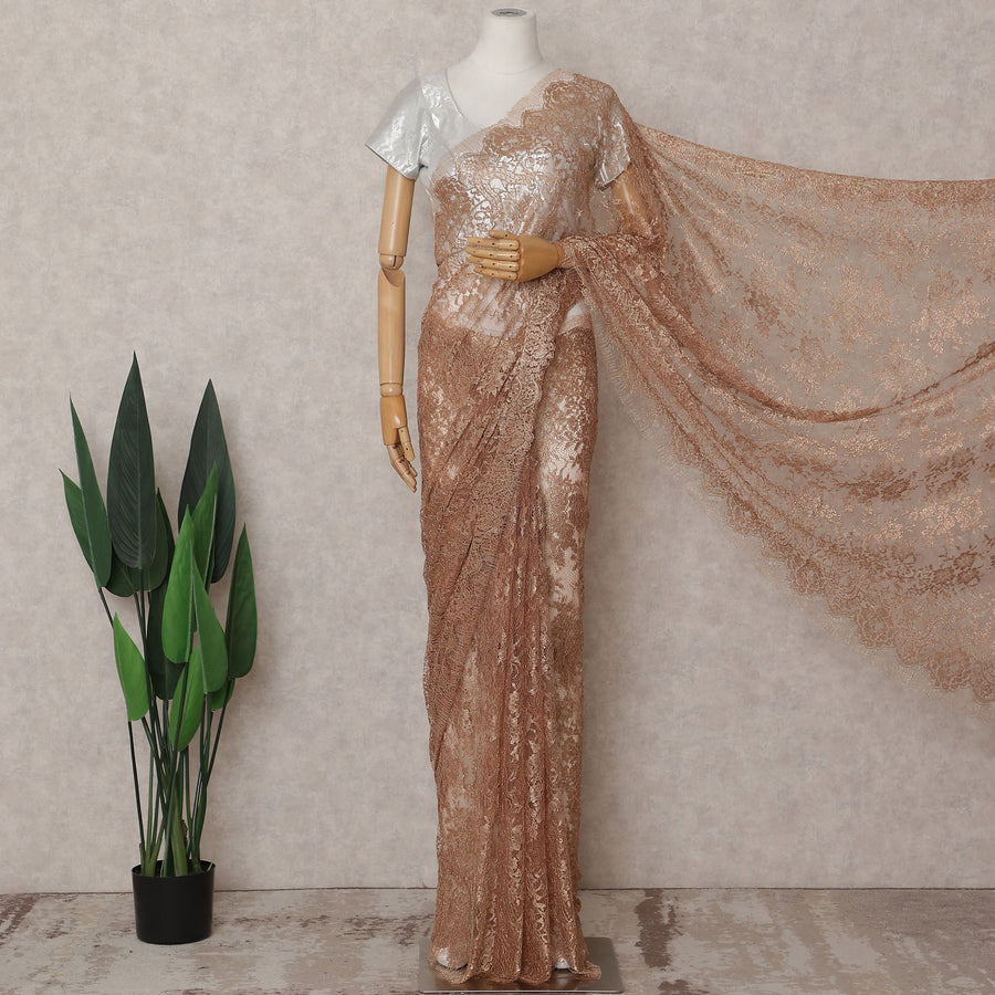 Copper Rose Gold Chantilly Lace Saree - D31668