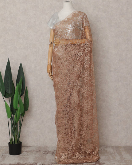 Copper Rose Gold Chantilly Lace Saree - D31668