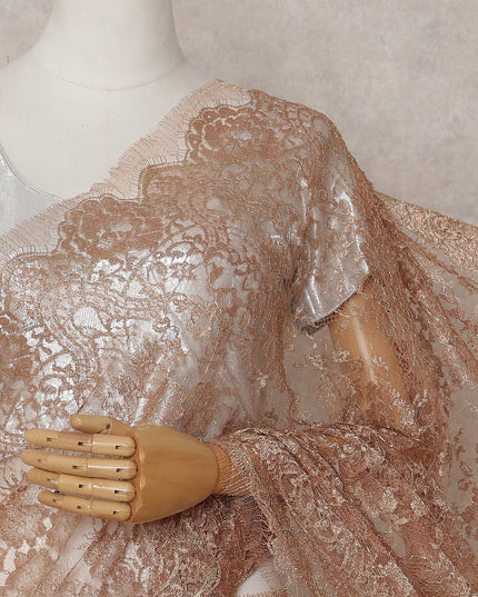 Copper Rose Gold Chantilly Lace Saree - D31668