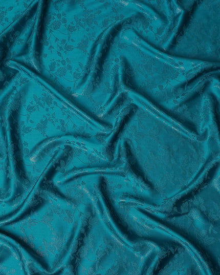 Peacock Teal Floral Silk Satin Fabric 110cm