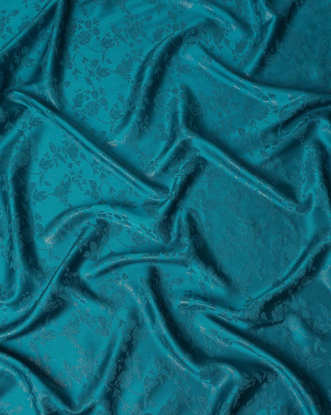Peacock Teal Floral Silk Satin Fabric 110cm