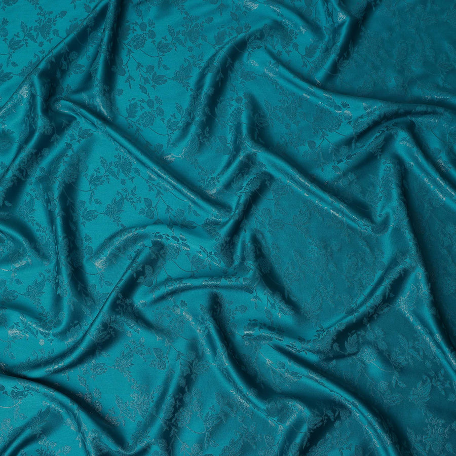 Peacock Teal Floral Silk Satin Fabric 110cm