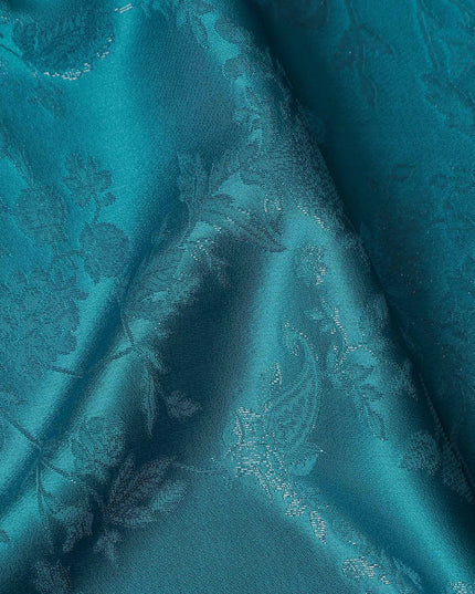 Peacock Teal Floral Silk Satin Fabric 110cm