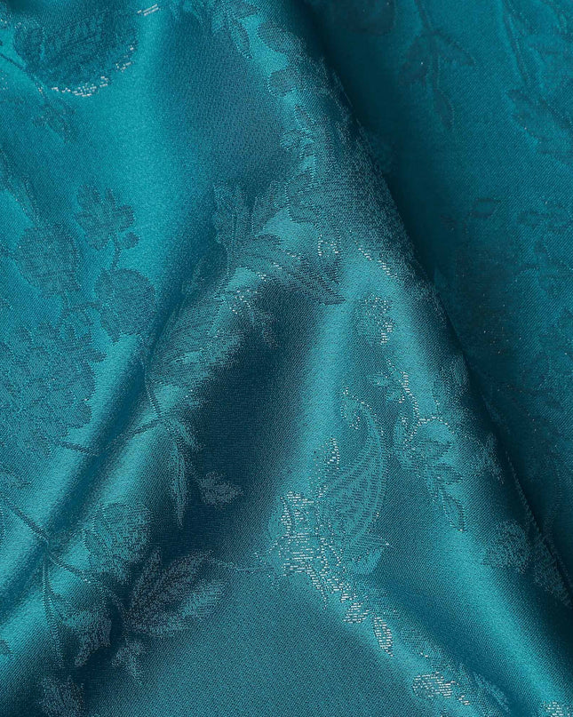 Peacock Teal Floral Silk Satin Fabric 110cm