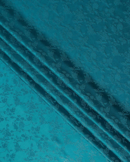 Peacock Teal Floral Silk Satin Fabric 110cm