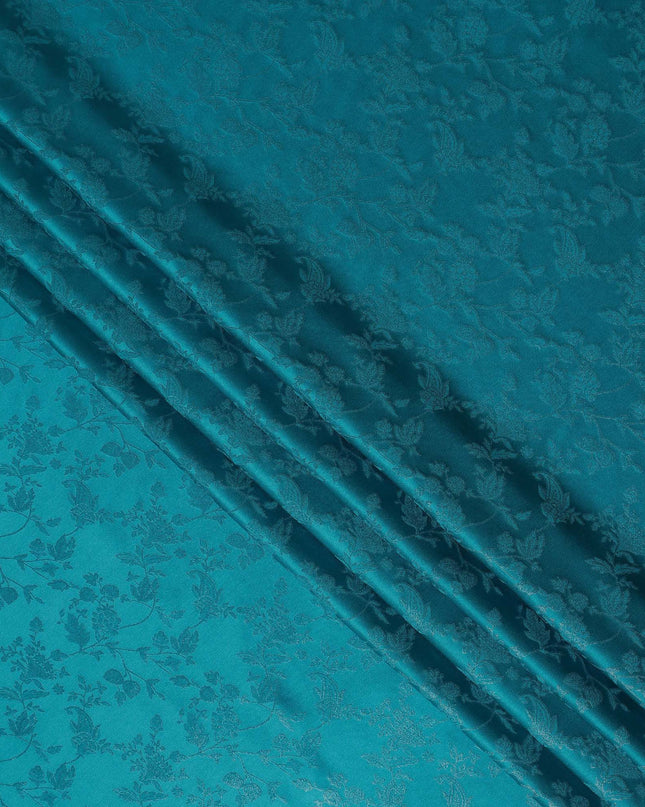 Peacock Teal Floral Silk Satin Fabric 110cm