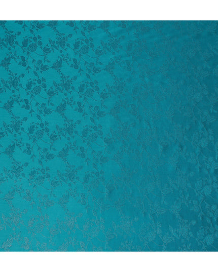 Peacock Teal Floral Silk Satin Fabric 110cm