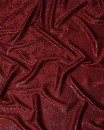 Burgundy Maroon Floral Silk Satin Fabric 110cm